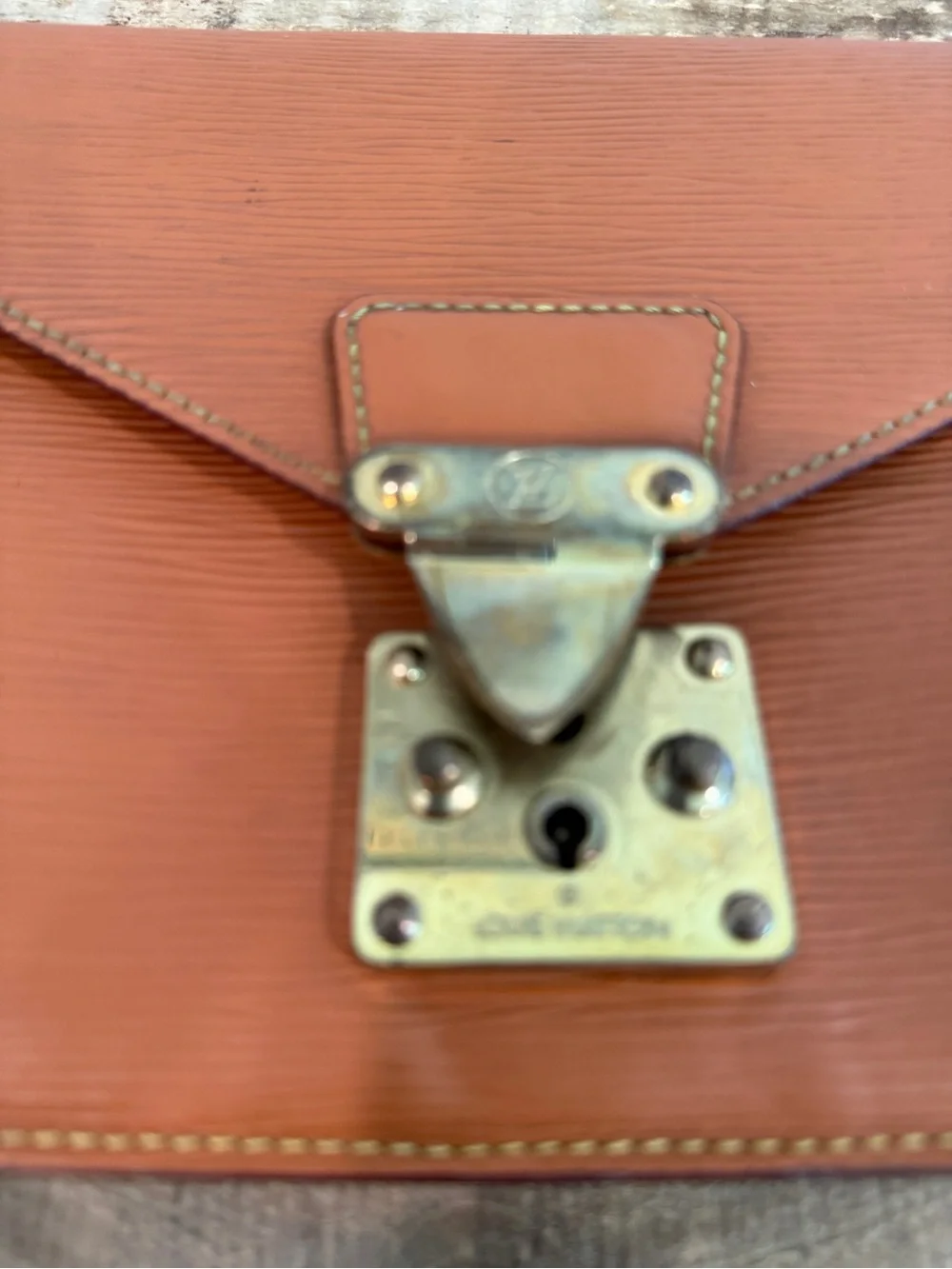 Louis Vuitton Tan Epi Leather Wristlet Clutch with Gold Hardware project piece